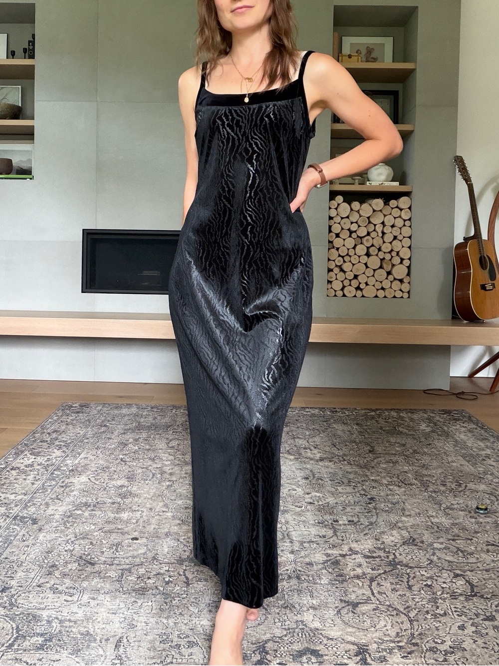 Vintage Joseph Ribkoff Black Velvet Slip Maxi Dress small - Picture 3 of 17